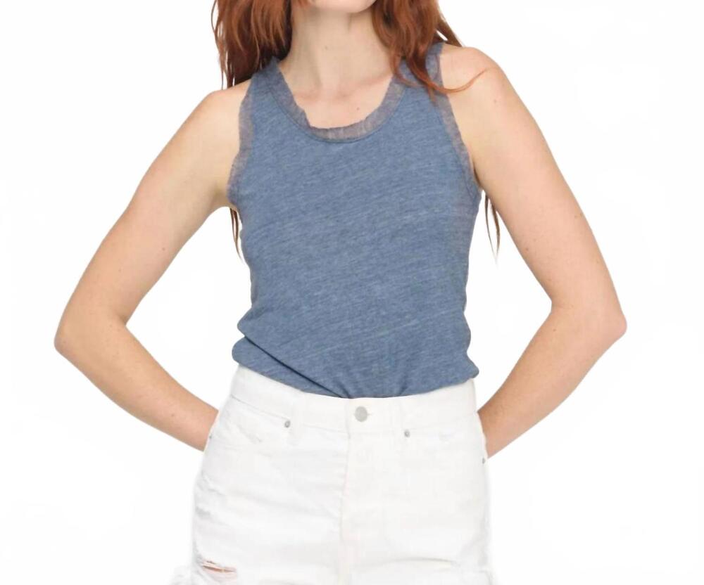 NEW PROJECT SOCIAL T misty mesh trim tank top in deep indigo